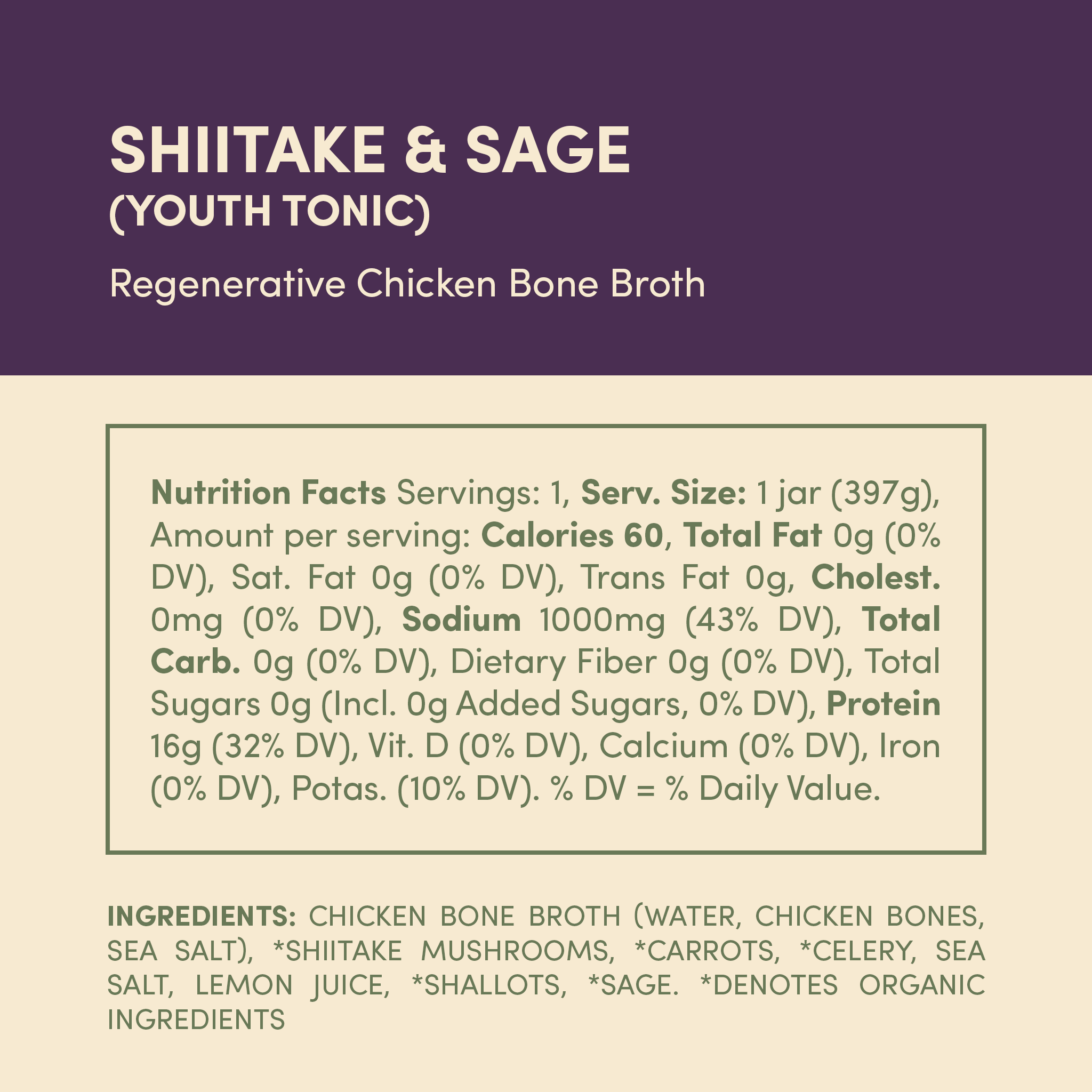 Regenerative Chicken Bone Broth - Shiitake & Sage - 4 Jars
