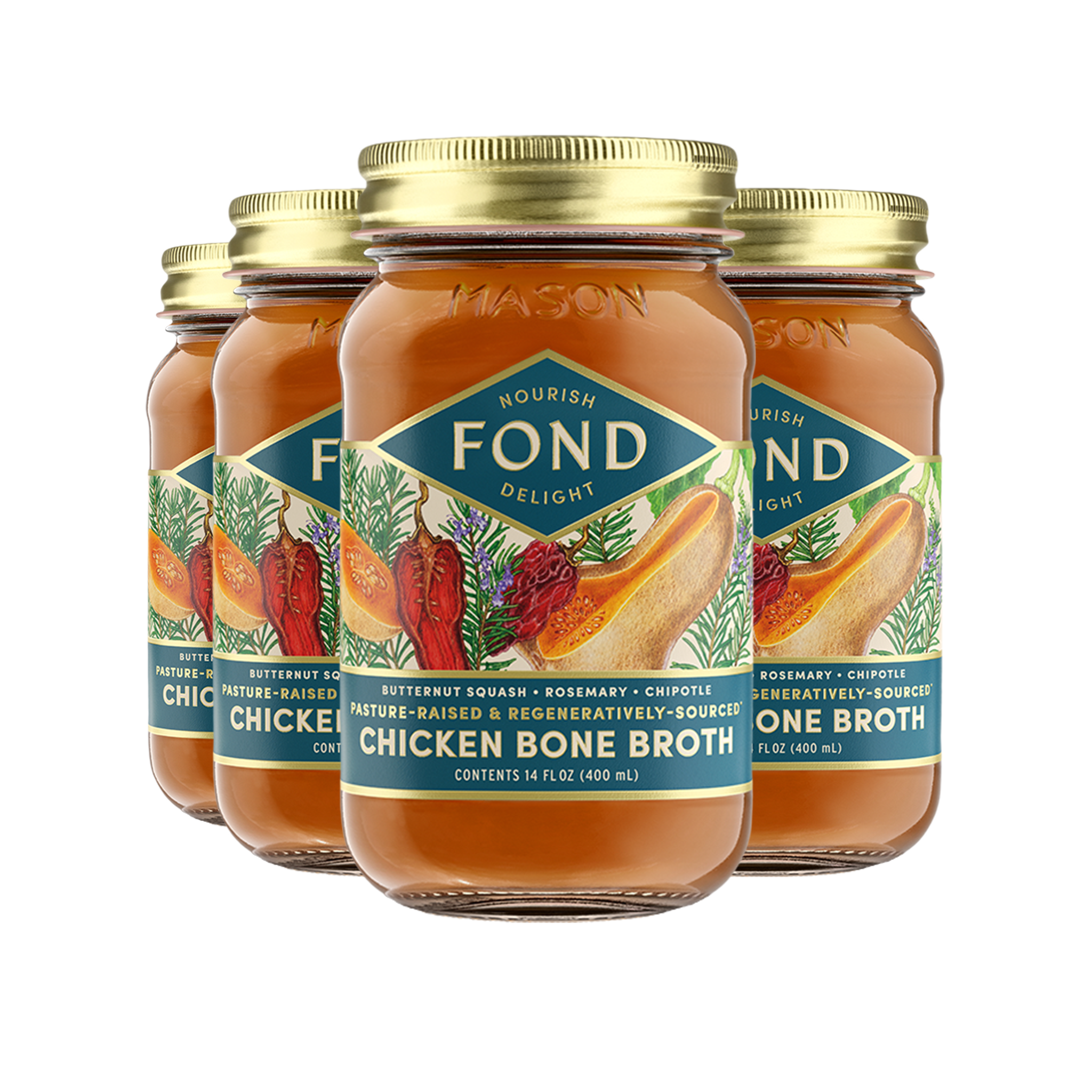 Regenerative Chicken Bone Broth - Butternut & Rosemary - 4 Jars