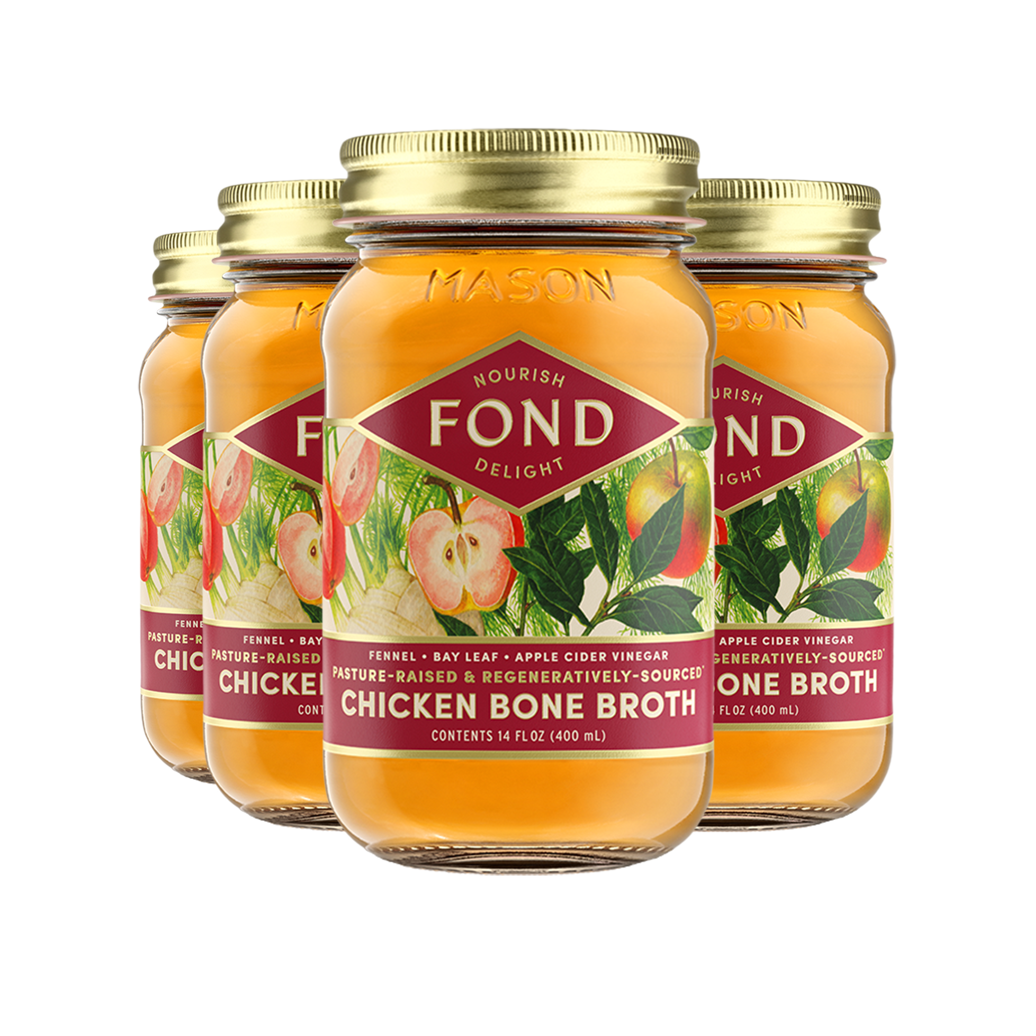 Regenerative Chicken Bone Broth - Fennel & Bay Leaf - 4 Jars