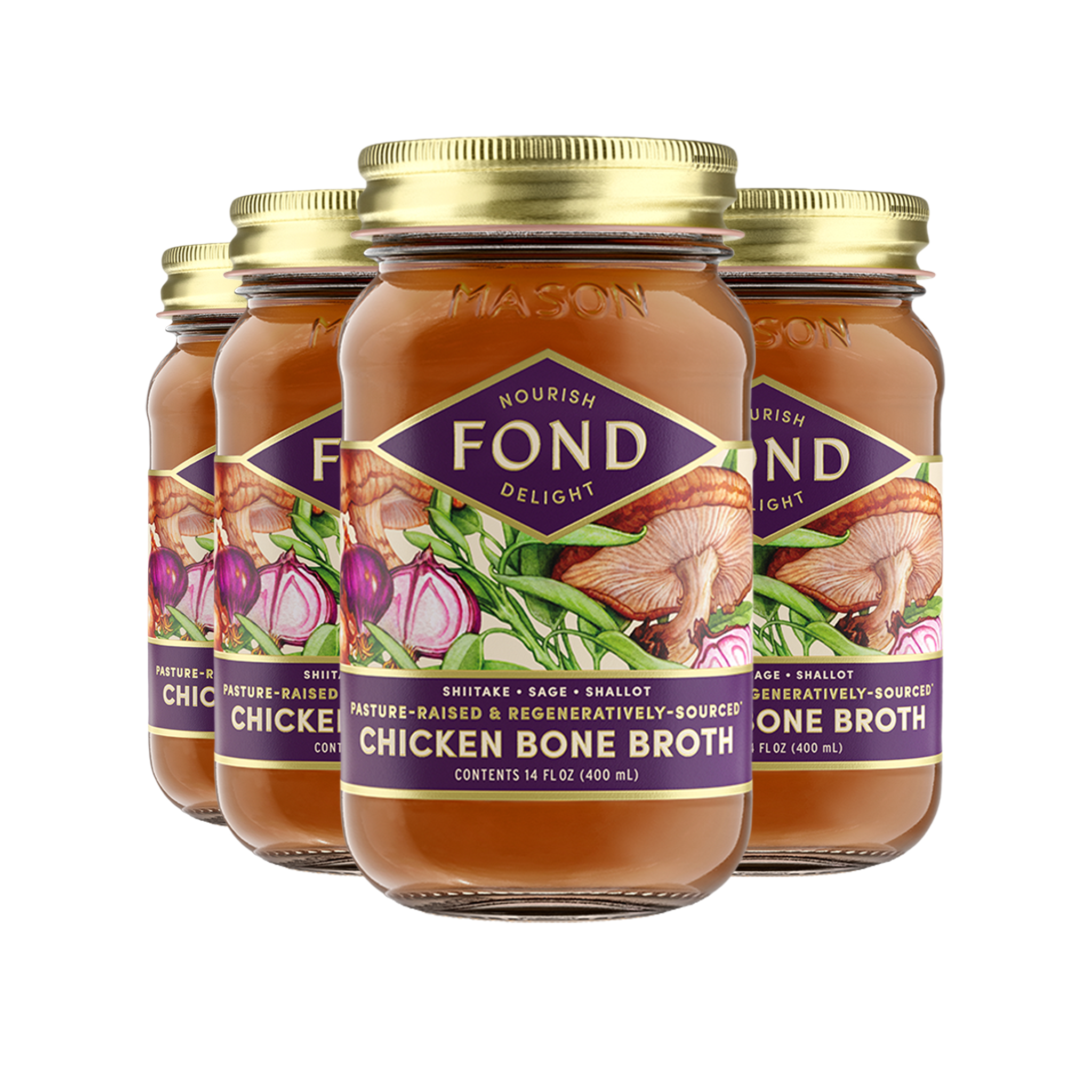 Regenerative Chicken Bone Broth - Shiitake & Sage - 4 Jars