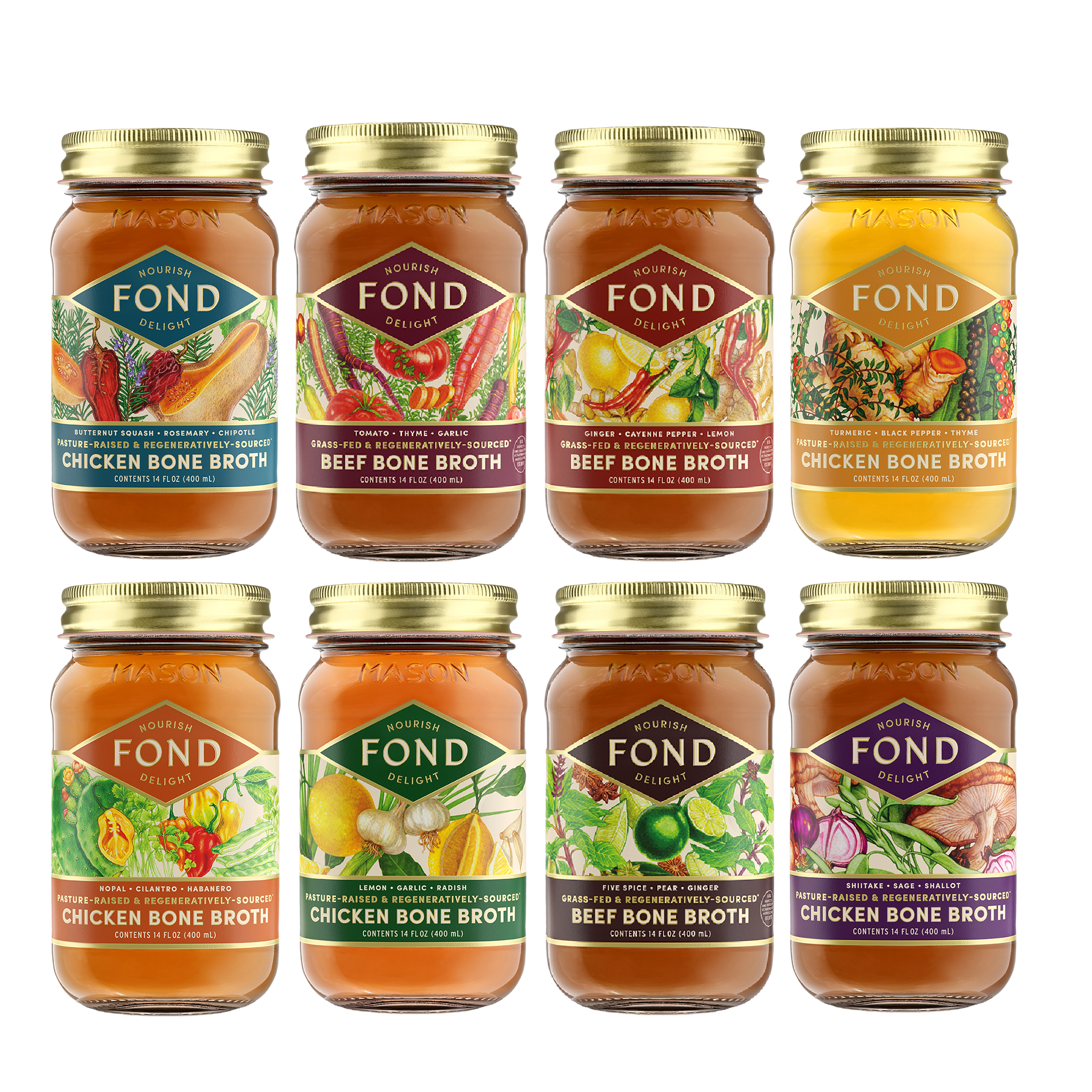 Regenerative Beef & Chicken Bone Broth 8-Flavor Variety Bundle