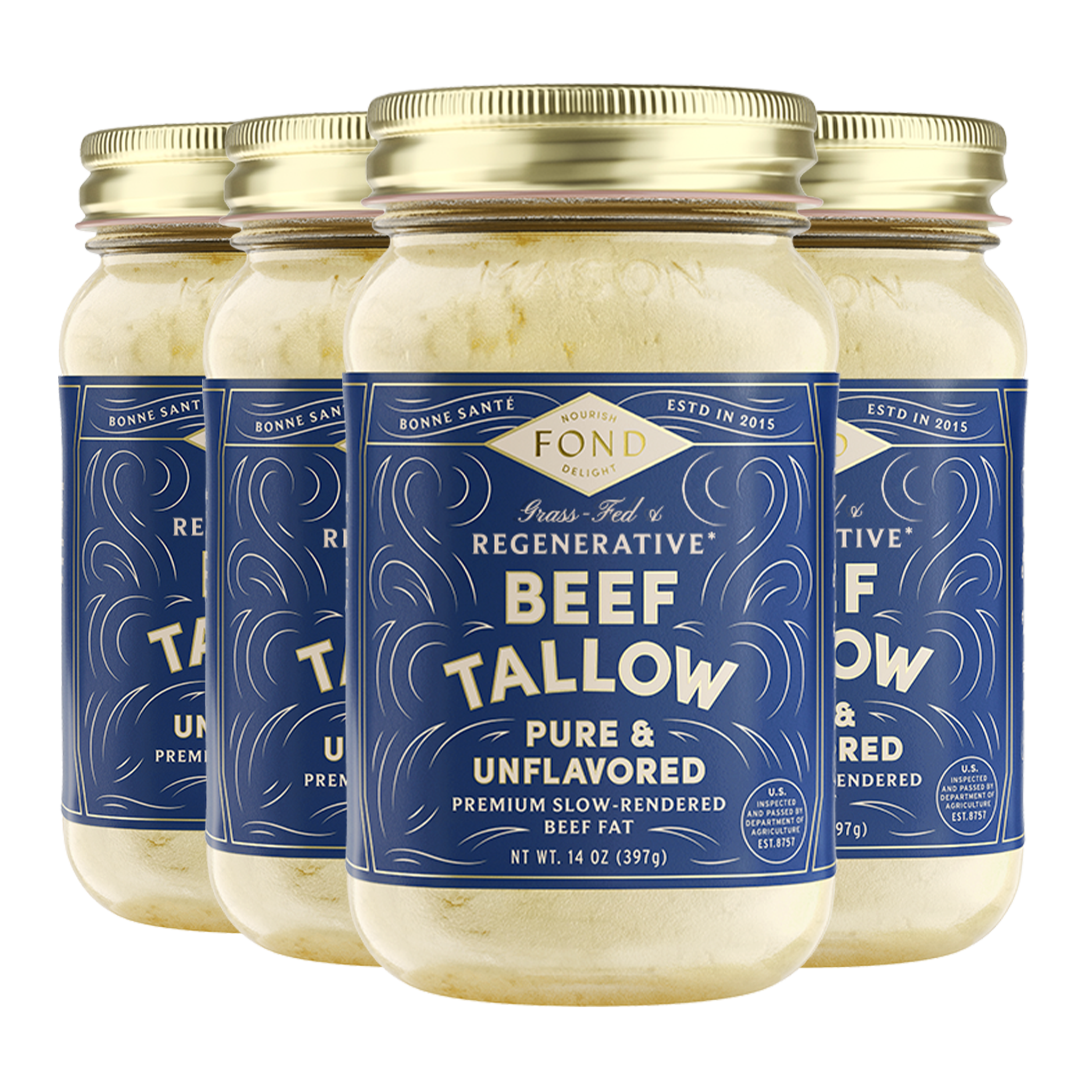 Beef Tallow - Pure & Unflavored - 4 Jars