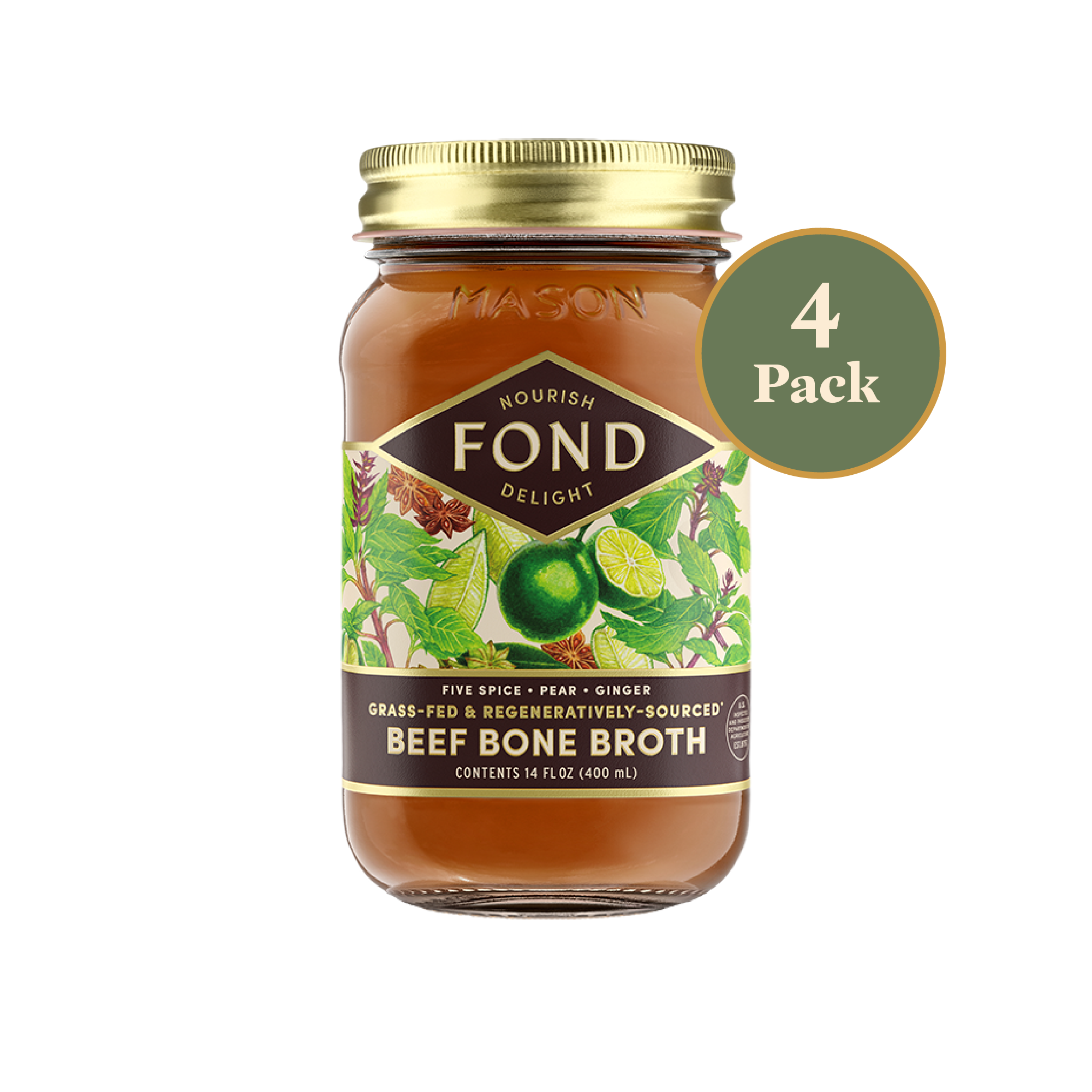 Regenerative Beef Bone Broth - Five Spice & Pear - 4 Jars