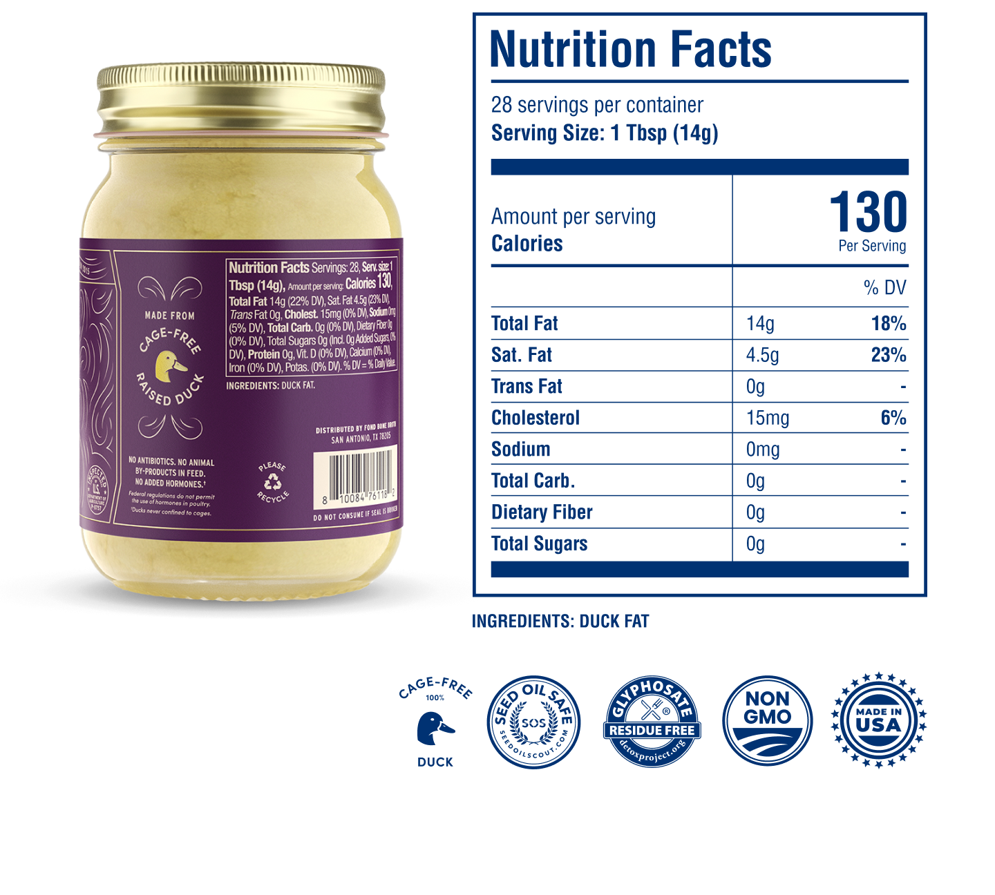 Cage-Free Duck Fat - Pure & Unflavored