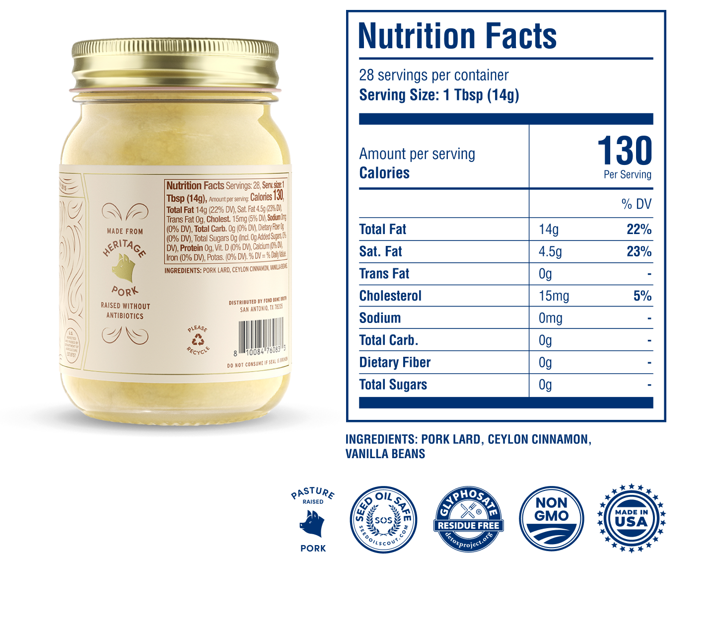 Pork Lard - Cinnamon & Vanilla