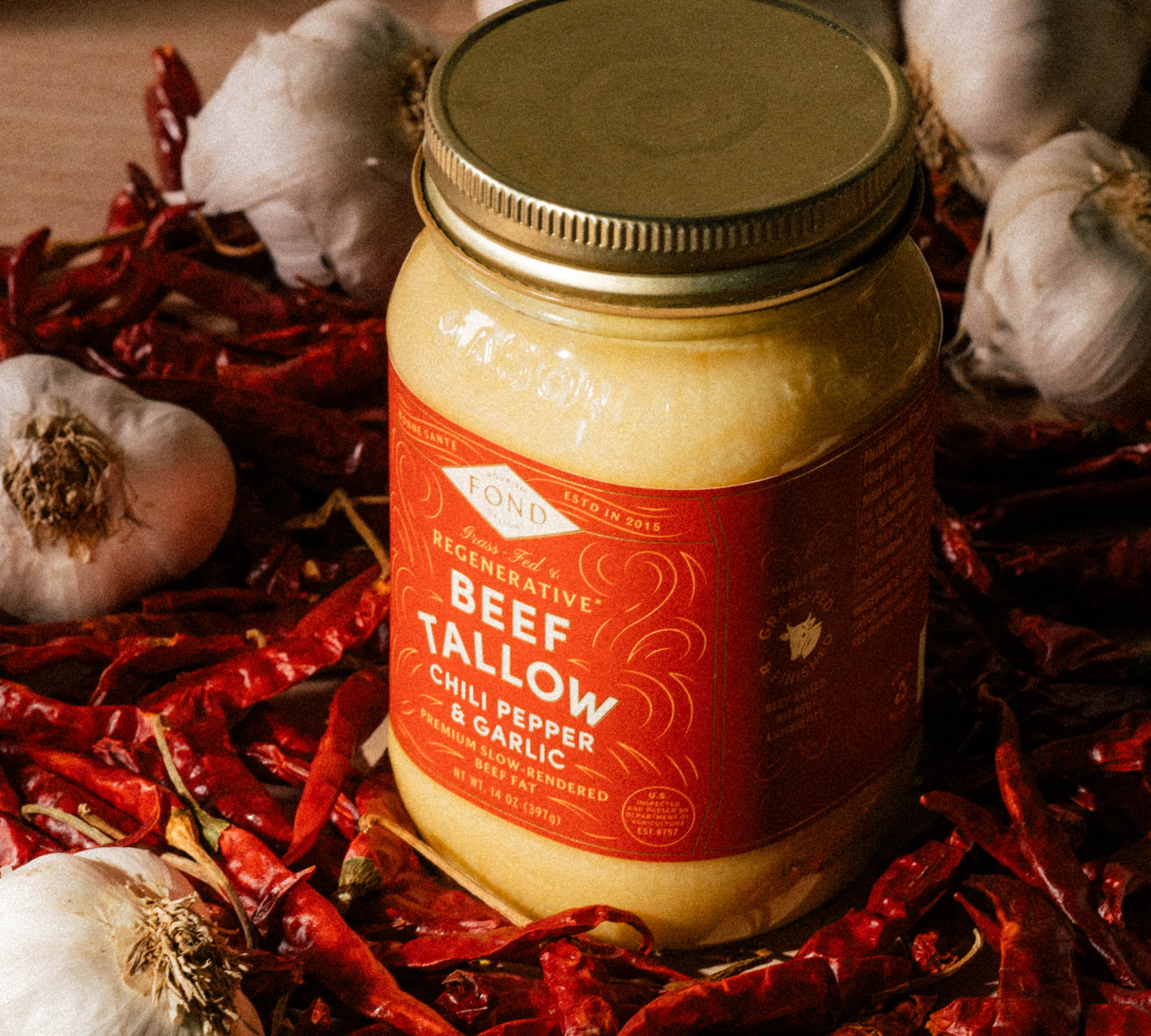 Grass-Fed & Finished Beef Tallow - Chili Pepper & Garlic