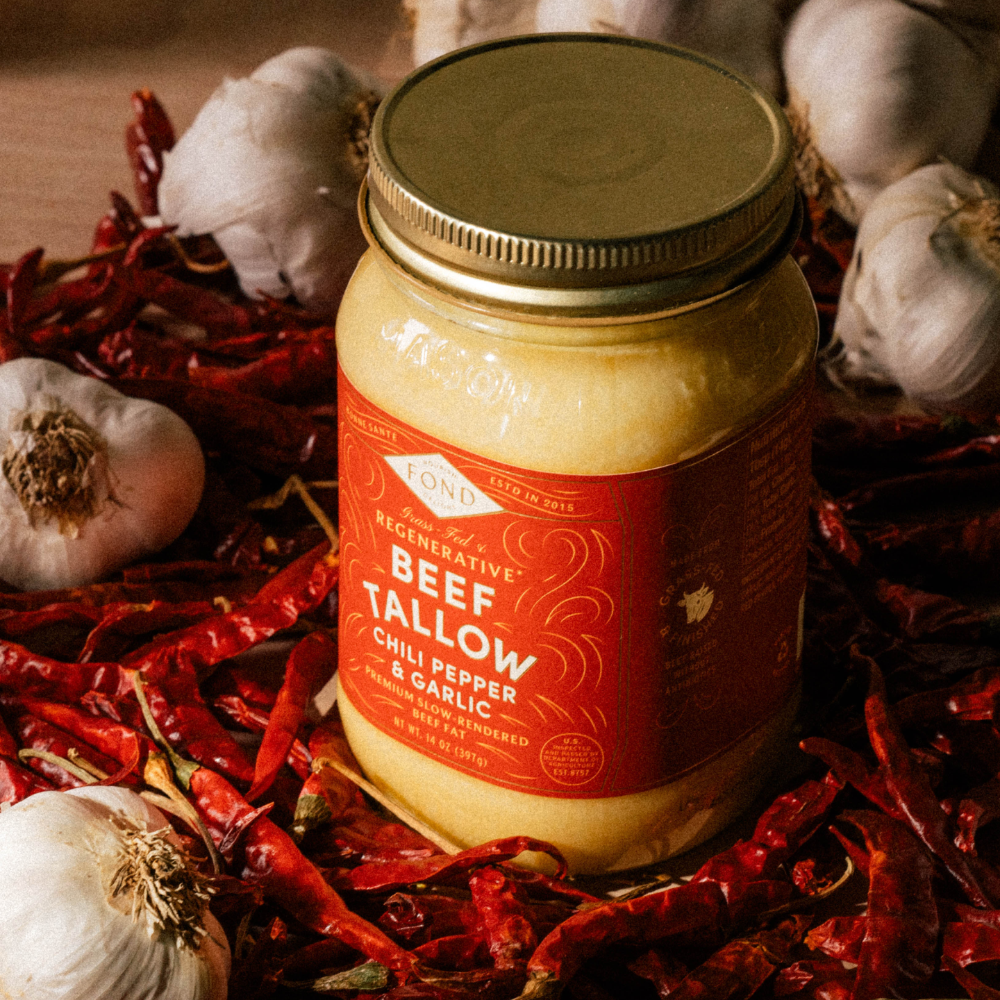 Grass-Fed & Finished Beef Tallow - Chili Pepper & Garlic