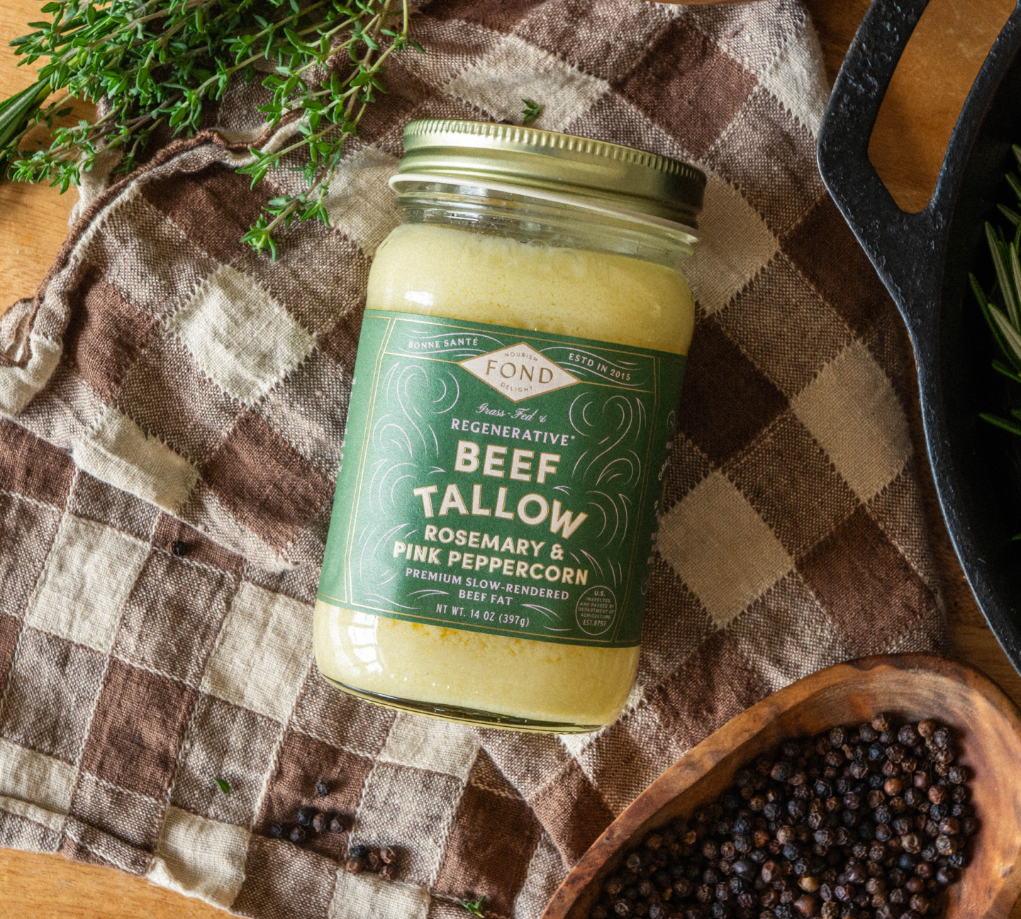 Grass-Fed & Finished Beef Tallow - Rosemary & Pink Peppercorn