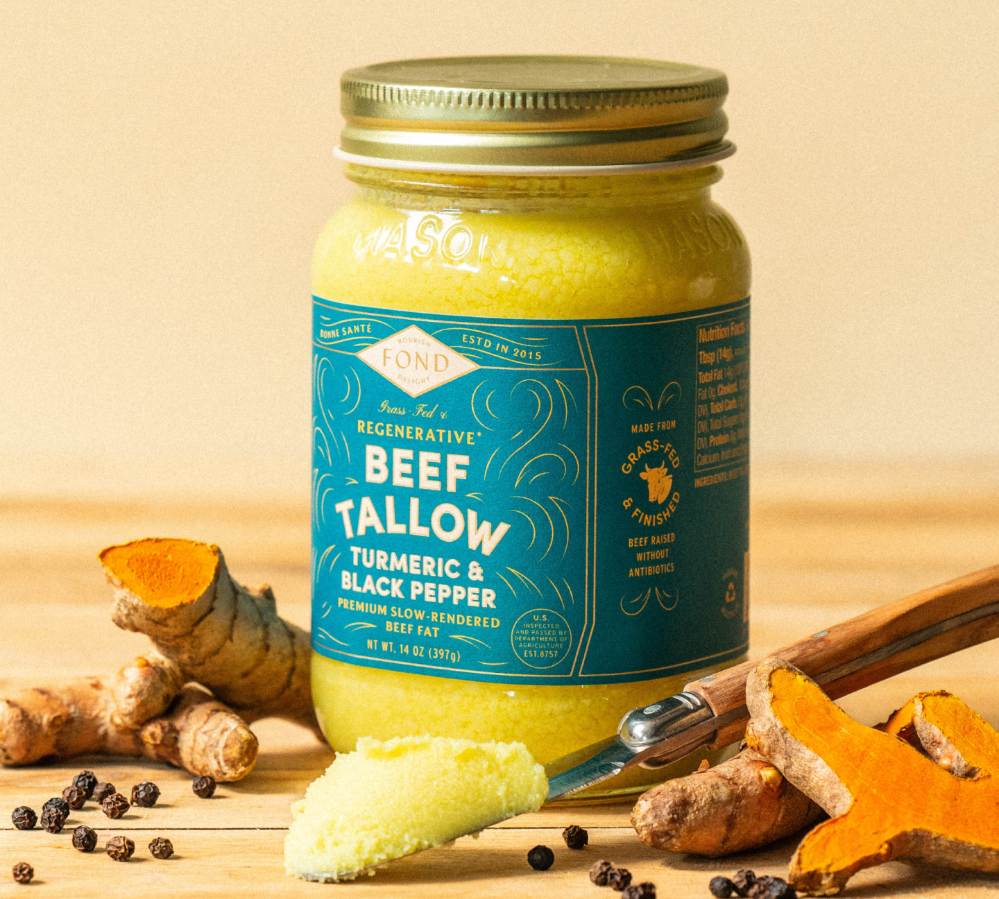 Grass-Fed & Finished Beef Tallow - Turmeric & Black Pepper