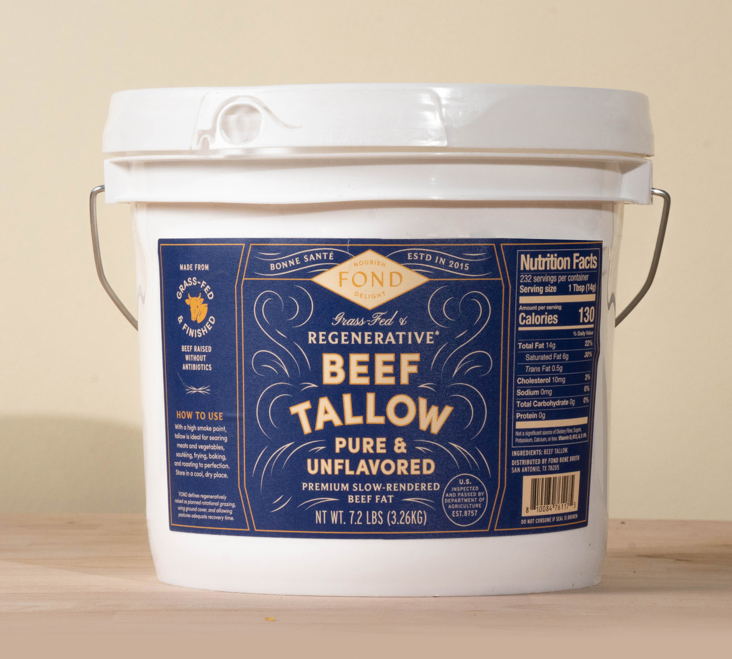 Grass-Fed & Finished Beef Tallow - Pure & Unflavored - 1 Gallon