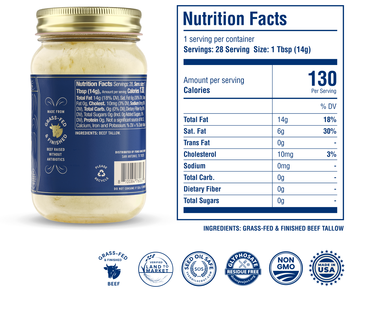 Grass-Fed & Finished Beef Tallow - Pure & Unflavored