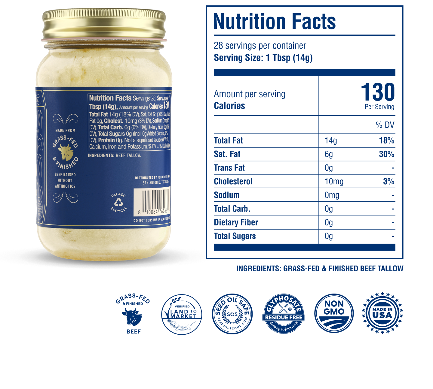 Grass-Fed & Finished Beef Tallow - Pure & Unflavored