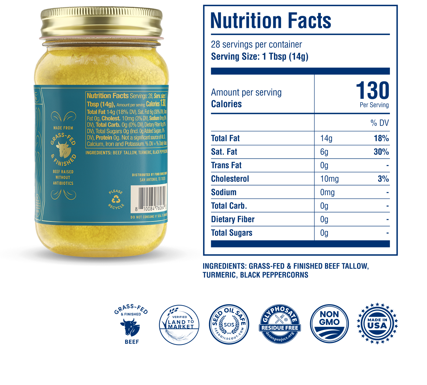 Grass-Fed & Finished Beef Tallow - Turmeric & Black Pepper