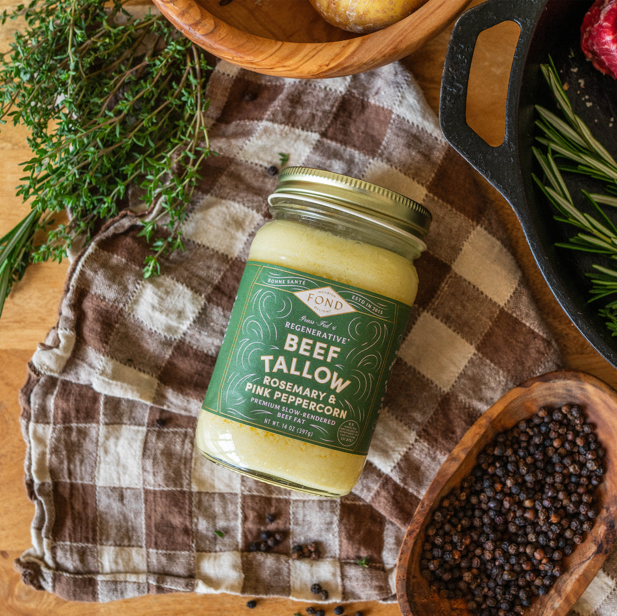 Beef Tallow - Rosemary & Pink Peppercorn