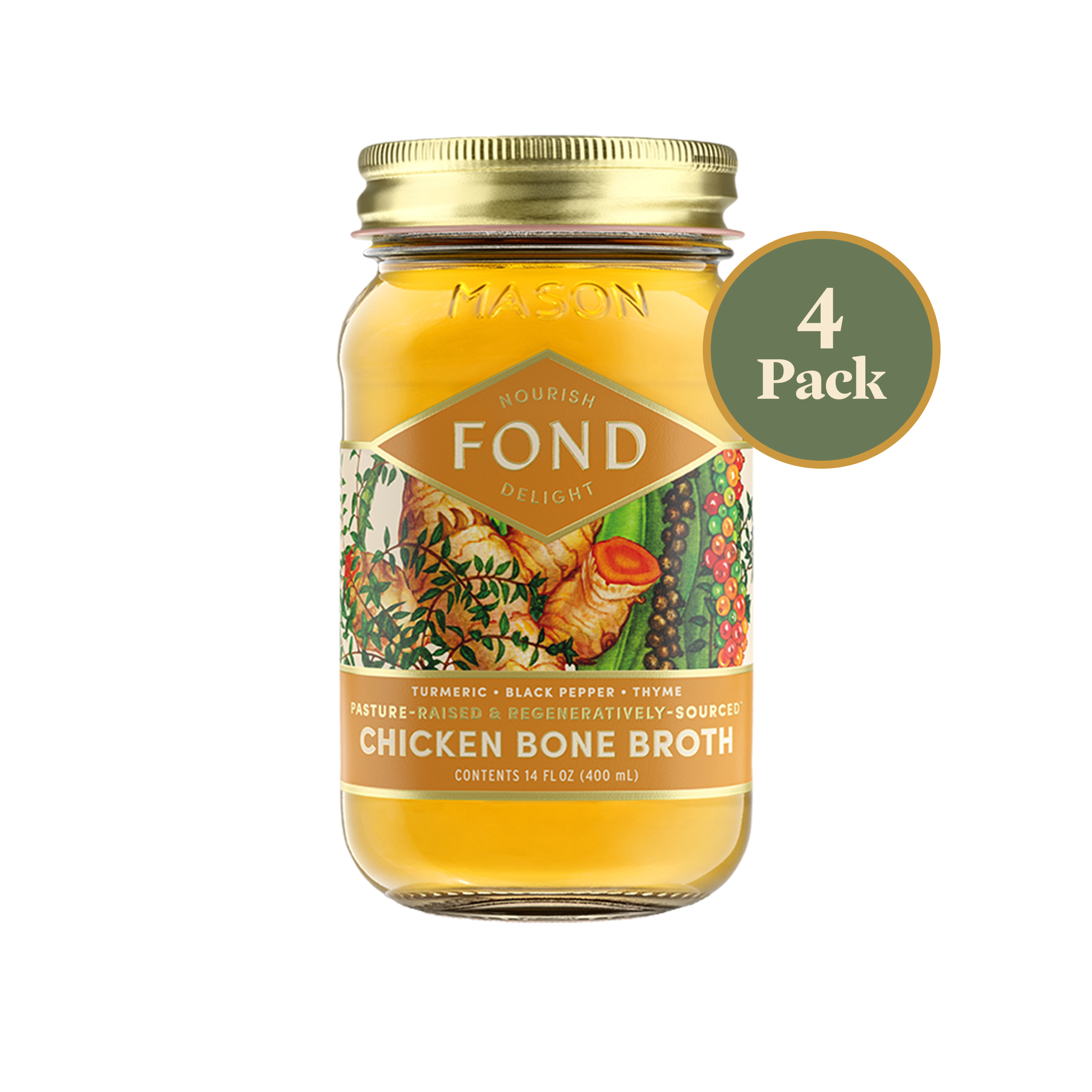 Regenerative Chicken Bone Broth - Turmeric & Black Pepper - 4 Jars