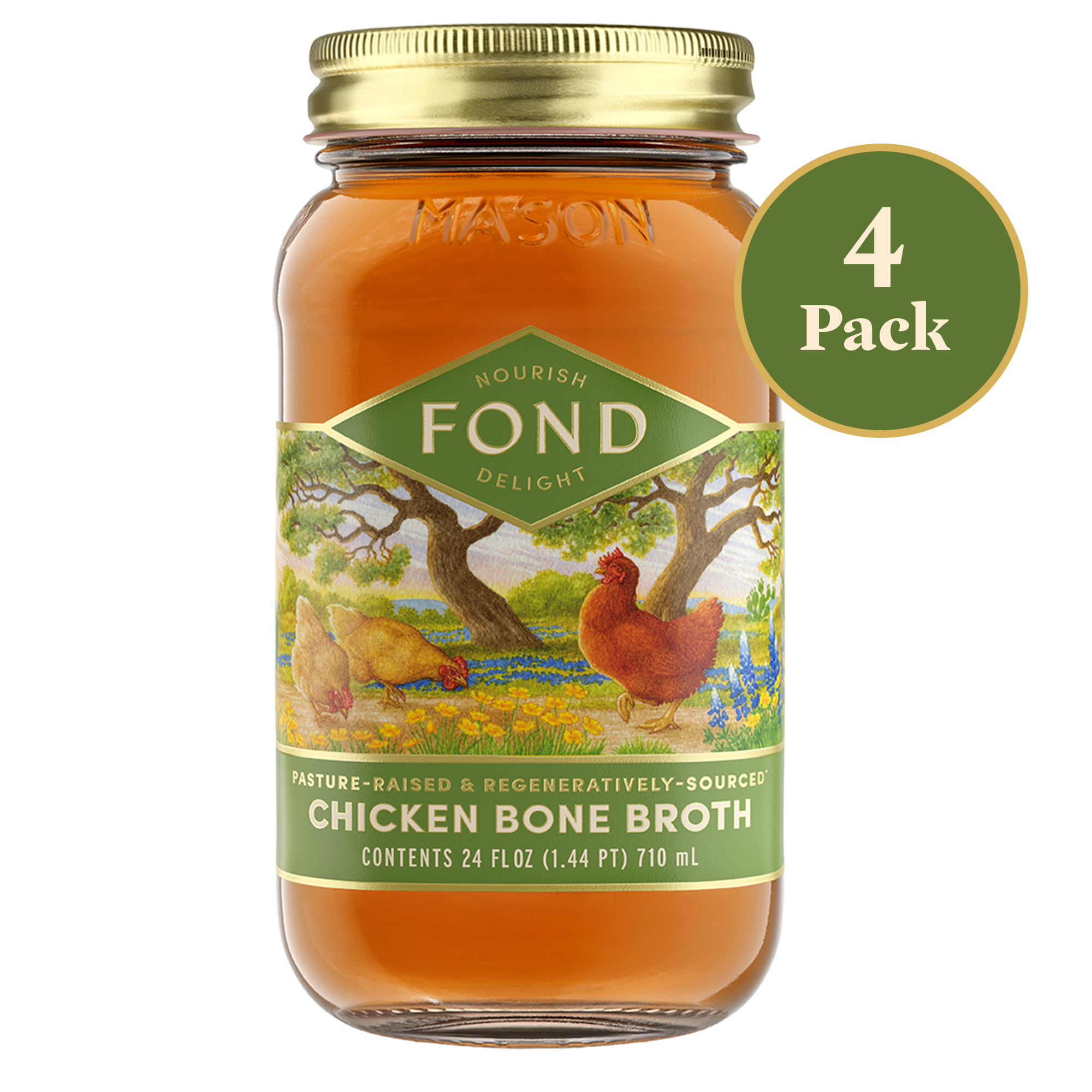 Regenerative Chicken Bone Broth - 4 Jars - 24 oz
